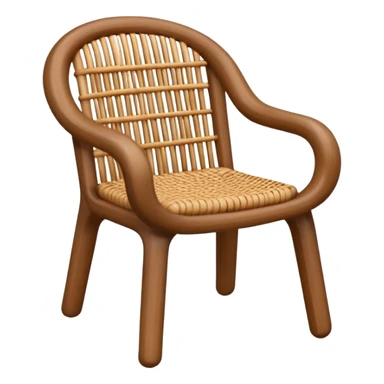 A 3D cartoon wooden chair with woven rattan seat, clean composition, bright background, Memoji-style rendering. sticker