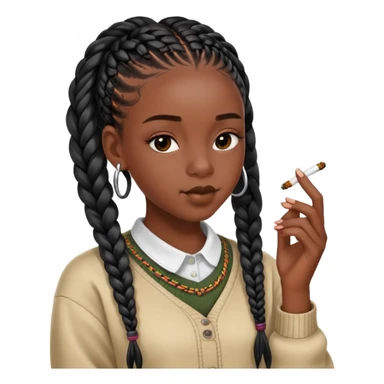 Teenage pretty dark skinned Black girl with box braids smoking a joint sticker