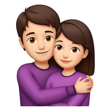 Girl and boy couple Both peach skin and darkish brown hair hugging emoji leaning on eachother sticker