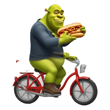 Shrek riding a bike holding a hotdog sticker