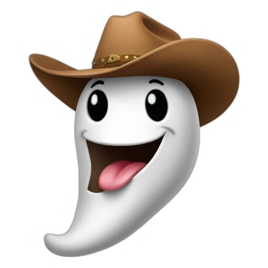 ghost wearing brown cowboy hat in a surprising pose, winking, sticking it's tongue out sticker