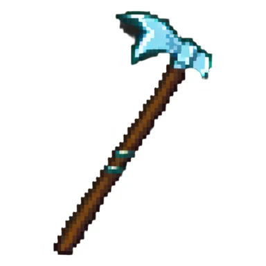 pixelated Minecraft diamond pickaxe with brown handle sticker