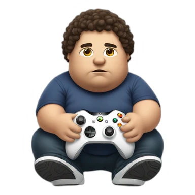 Fat lad with dark brown curly hair playing Xbox sticker