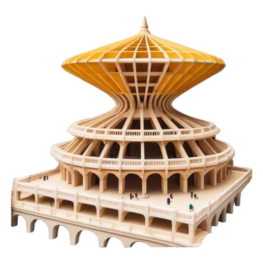 Cinematic Realistic Metropol Parasol Landmark Emoji, depicted with a modern wooden structure set against a vibrant cityscape rendered with detailed textures and dynamic, contemporary lighting. sticker