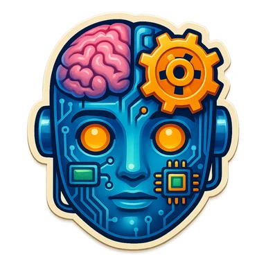 Add more tech elements such as circuit lines, microchips, or digital screens to the icon while keeping it modern, minimalistic, and expressive. Maintain the clean, colorful emoji style and preserve the transparent background. sticker