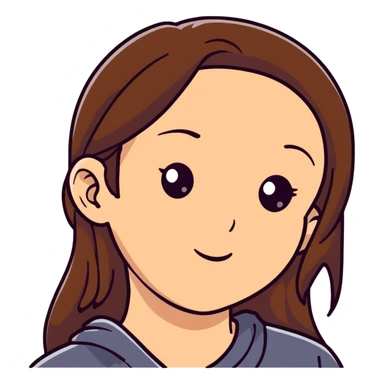 girl with long brown hair and sweat on her forehead sticker