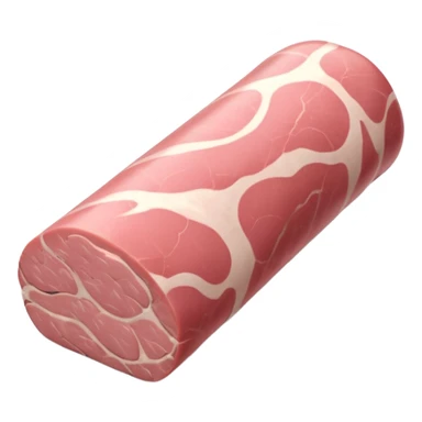 realistic pork tenderloin, whole boneless, long tapered curved, soft pink, smooth, fine muscle grain, minimal marbling, clean, moist, no cutting board, knife, garnish, or faces, clean 3D, soft lighting, transparent background, emoji scale sticker