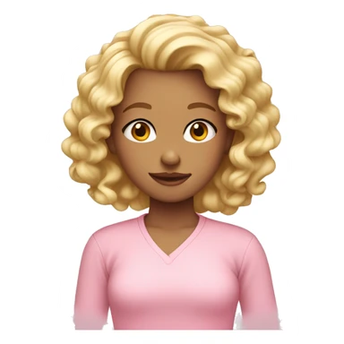 Blond girl with curls wearing pastel pink shirt sticker