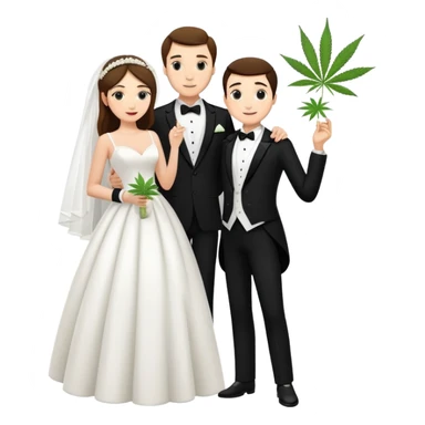 A bride in white wedding dress and groom in tuxedo, full body, sharing cannabis, wedding couple, different pose sticker