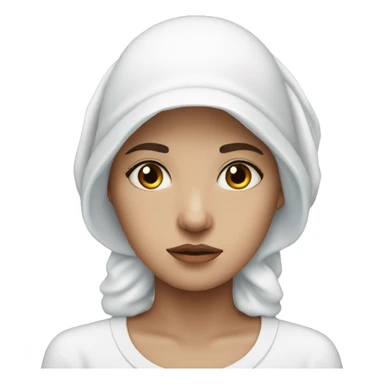 Very Sad woman with blue eyes wearing a White bonnet with wings sticker