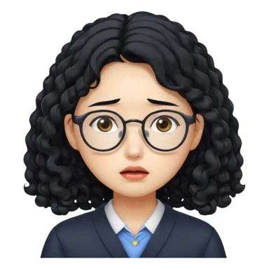  Korean female college student with a worried face , long curly hair  sticker