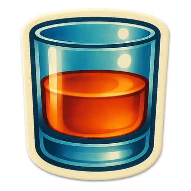 A whiskey glass with a vintage design, half-filled with whiskey sticker