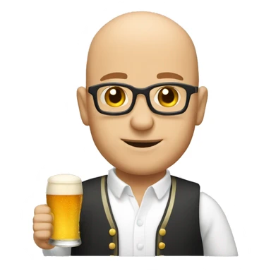 bald frmer with beer sticker