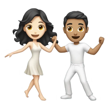 A pale half Asian man with short dark hair and white woman with long wavy brunette hair dancing together sticker