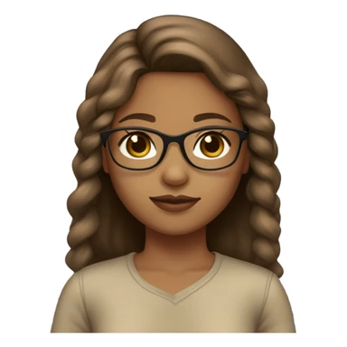 light brown skin girl with, light brown eyes, light brown hair, light brown glasses, light brown shirt, with light brown hair bow sticker
