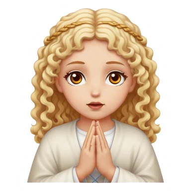 Girl , white , amber eyes , blonde curls , praying christ sticker