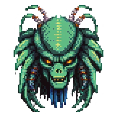 Predator alien with mandibles and dreadlocks sticker