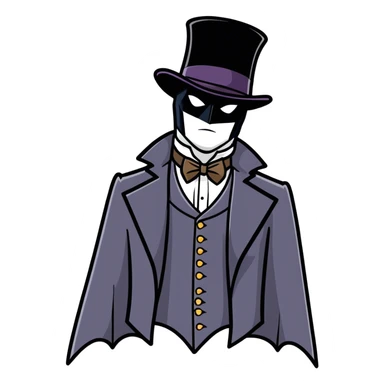 Batman with his black bat mask wearing Victorian era top hat and coat sticker