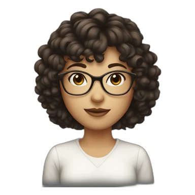 girl with short curly dark brown hair and bangs and she has thin glasses sticker