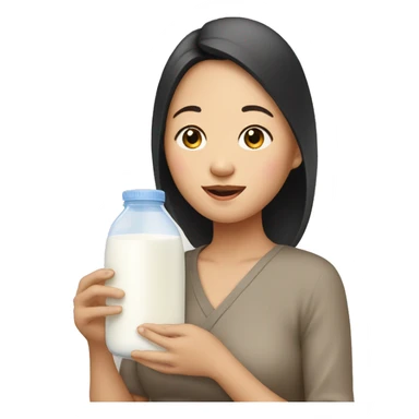 An Asian woman gives her baby milk sticker