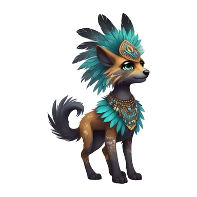 cute cool edgy fantasy animal fursona creature by griffsnuff & LiLaiRa & Falvie with exotic colors with intricate patterns and feathers and headdress and necklace full body sticker