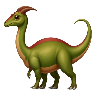 A green parasaurolophus with a dark red crest and a light brown underbelly sticker