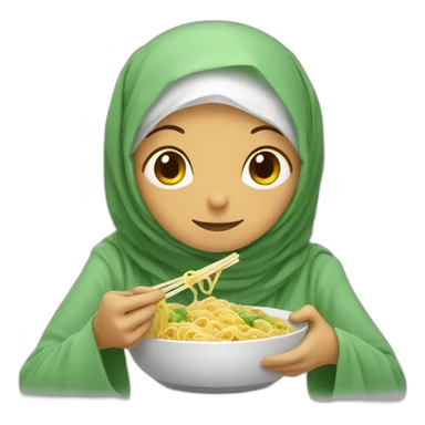 Hijab eating noodles on a turtle sticker