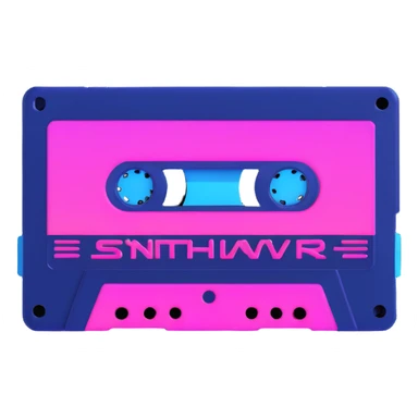 synthwave cassette tape with neon pink and blue glowing in dark sticker