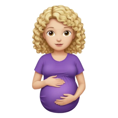 pregnant woman, blond curly hair, purple shirt, head, neck and abdomen only sticker