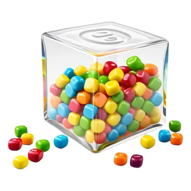 Geometric minimalist Skittles package, just a rainbow colored square with a small spill of green round candies. Ultra clean design. sticker