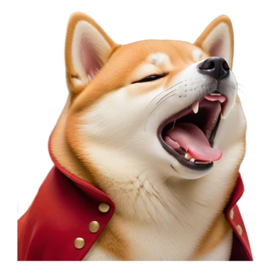 Cinematic Cute Yawning Shiba Inu Portrait Emoji, Head tilted slightly with a dramatic, wide-open yawn, showcasing a vibrant red coat with a soft creamy underbelly, floppy ears slightly drooping, round brown eyes barely open in drowsy contentment, Simplified yet irresistibly adorable features, highly detailed, glowing with a soft, cozy glow, high shine, relaxed yet expressive, stylized with a touch of whimsy, bright and endearing, soft glowing outline, capturing the essence of a sleepy yet affectionate companion, so drowsy it feels like it could stretch out of the screen and curl up for a nap! sticker