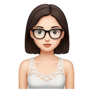 Brunette white girl with black rimmed glasses and white lace tank top sticker
