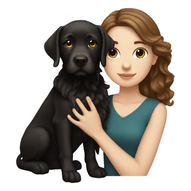 White girl with wavy brown hair holding a black Labrador sticker