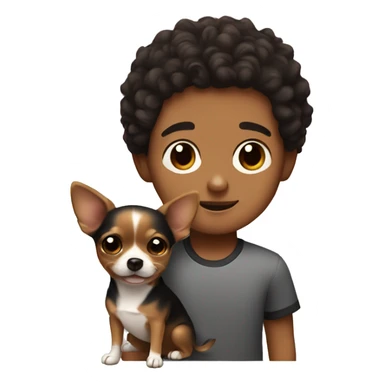 Tan boy with short frizzy hair and brown and black chihuahua  sticker