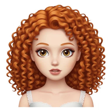 ginger curly hair, pretty eyes, pale skin, pretty makeup, pretty bratz baddie sticker