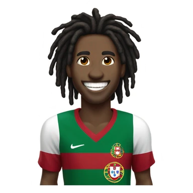  Young black man- 4 inch short black dread locks-  low eyebrows - low eyes - no facial hair laughing Portugal jersey lean crazy smile  sticker