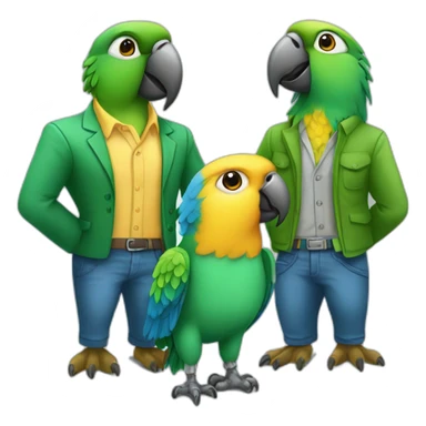 1 male and 3 female parrots in business casuals sticker