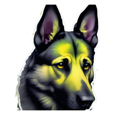 .Zombie_ Vaporwave black holographic oilslick zombie yellow German shepherd dog yellow caution tape graffiti neon yellow stripes sticker