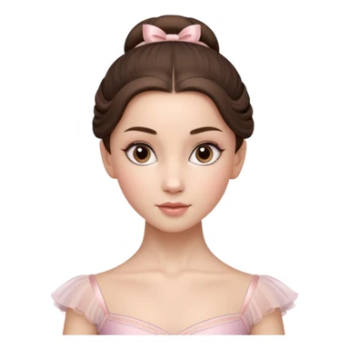 Cinematic Realistic ballerina Portrait, depicted with lifelike skin texture, subtle rosy undertones, and soft natural lighting that enhances the gentle contours of her face. Her intricately detailed sweet brunette hair is elegantly styled, sticker