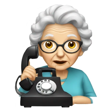 old woman ansewring the telephone sticker