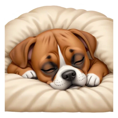 Cinematic Meme-Worthy cute Sleeping Boxer dog Portrait Emoji, Head resting peacefully with a contented smile, showcasing a delightfully cute build and a luxuriously soft fawn fur, eyes shut in a serene nap, Simplified yet hilariously adorable features, highly detailed, glowing with a soft, drowsy light, high shine, relaxed and utterly lovable, stylized with an air of playful laziness, bright and heartwarming, soft glowing outline, capturing the essence of a comically sleepy Boxer, so meme-worthy it feels like it could instantly become the next viral sensation of adorable slumber! sticker