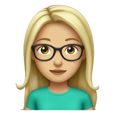 Girl, brown hair, blonde highlishts, green eyes, glasses, turquoise t-shirt sticker