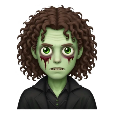 long curly haired male zombie with brown hair color and green eye color, with dark vampire clothes sticker