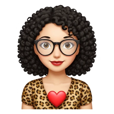 A women with a black curly hair and heart glasses, leopard print dress sticker