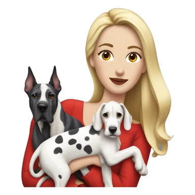 Harlequin Great Dane with woman in red clothes with long blonde hair sticker