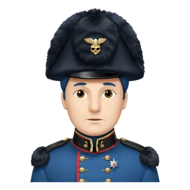Vieille Garde soldier Napoleonic era blue uniform bearskin hat standing at attention simple expressive face sticker