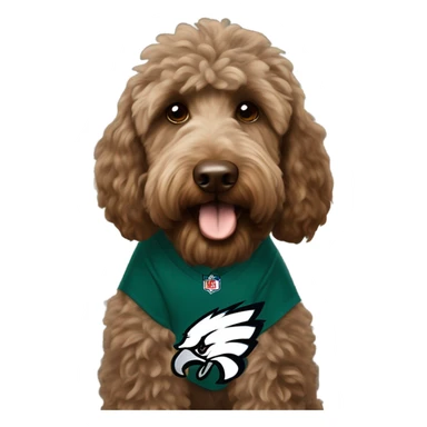In love brown Labradoodle wearing a Philadelphia eagles shirt sticker