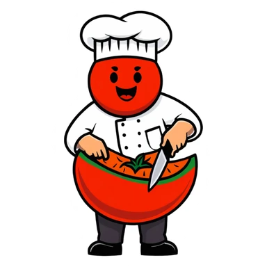 chef knife slicing through a juicy tomato sticker