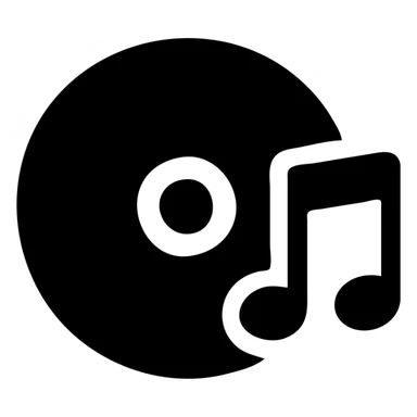 A CD disc in a black filled icon style, with a music note. sticker