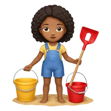 black kid girl with toy sand bucket and shovel sticker